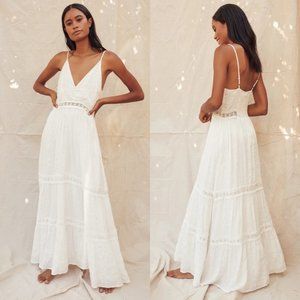 Lulus Light Breeze White Lace Tiered Maxi Dress Size Medium